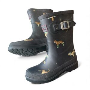 Joules Black Dog Print Rain Boots - size 12 girls